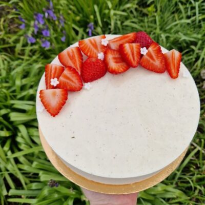 Cheesecake med jordbær i naturen